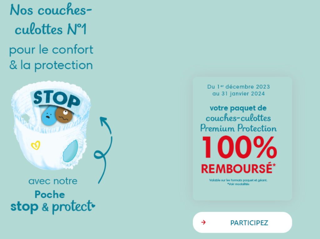 Couches culottes Pampers Premium Protection 100 rembourse1 1024x765 1