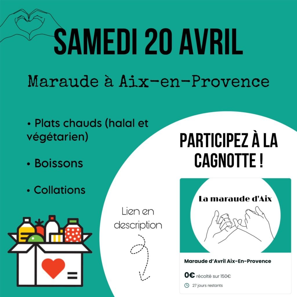 Distribution gratuite de repas chauds bouteilles deau et friandises aux personnes en difficulte le 20 avril Aix en Provence 13